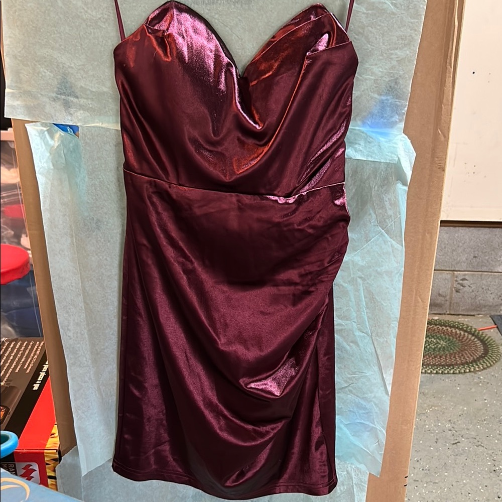 Elegant Burgundy Satin Dress